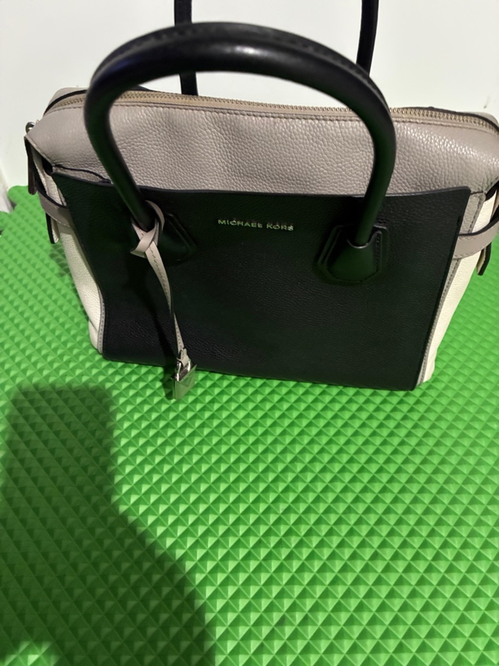 Michael Kors Black, Gray and White Leather Satchel